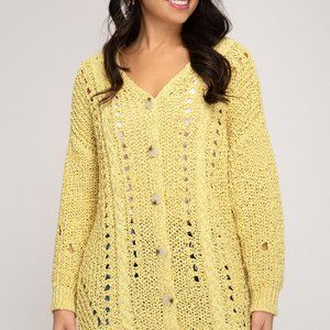 NWT - She + Sky Open Knit Cardi in Banana